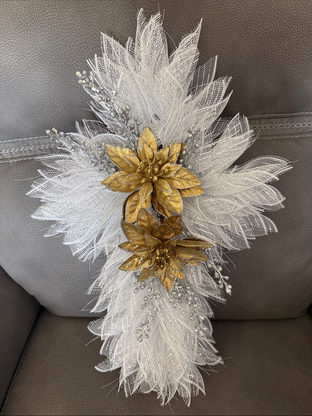 Gold Poinsettia Deco Mess Wreath